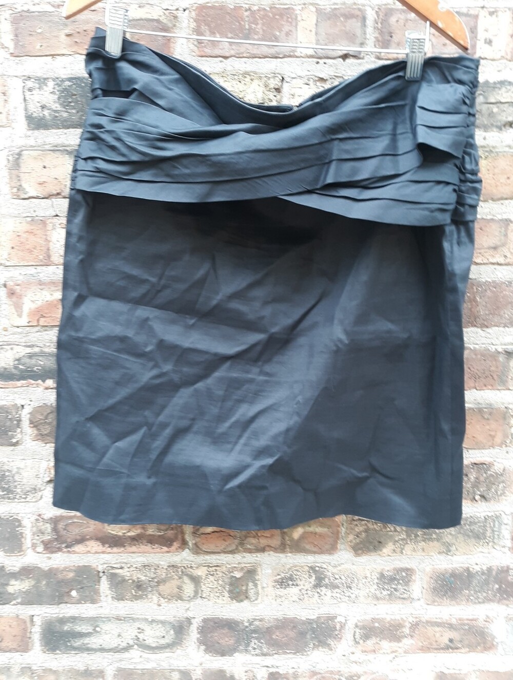 DKNY Ramie Blend Pleated Ruched Mini Skirt Womens Size 14 Black Cocktail Career
